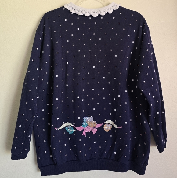 🎀Vintage SPUMONI Cat Embroidered Style Lacey Collared Sweatshirt🎀 - Picture 7 of 10